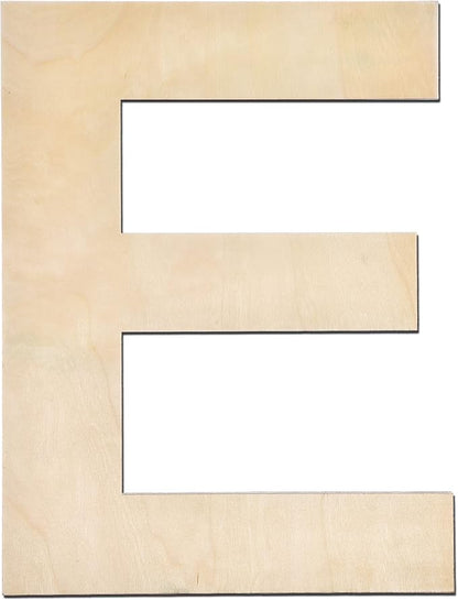 12 Inch Wooden Letter E, 1/4 Inch Thick Large Unfinished Wood Letter for Home Wall Decor, DIY Crafts