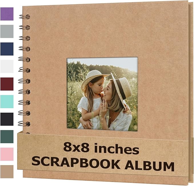 Scrapbook Album 8x8 Inches Photo Album Hardcover Kraft with Window Scrap Book Blank Memory Book for Baby Wedding Guest Book Couples Graduation Travel DIY Anniversary, 40 Pages Brown