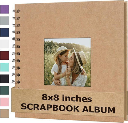 Scrapbook Album 8x8 Inches Photo Album Hardcover Kraft with Window Scrap Book Blank Memory Book for Baby Wedding Guest Book Couples Graduation Travel DIY Anniversary, 40 Pages Brown