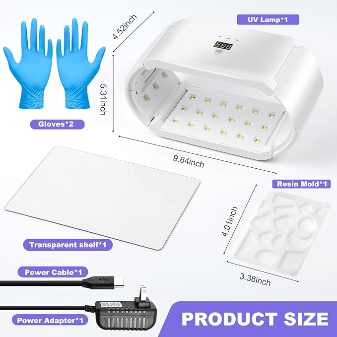ENERFUN UV Light for Resin - Fast Curing UV Resin Light with Adjustable Time Setting Large Size 48W Two-Sided Portable Foldable UV Lamp with Silicone Mold Gloves
