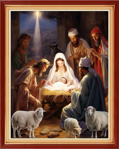 Funart Stamped Cross Stitch Kits for Beginners Full Range of Cross Stitching Preprinted Embroidery Kits for Adults, 11CT Embroidery Pattern Needlepoint Kits-Nativity 16x20 inchs