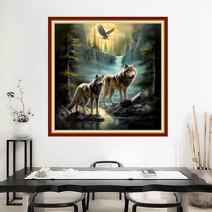 Joyhoor Stamped Cross Stitch Kits for Beginners Needlepoint Kits for Adults Embroidery Kits 11CT Counted Cross Stitch Kits Printed Embroidery Pattern-Timberwolves 18x18 inchs