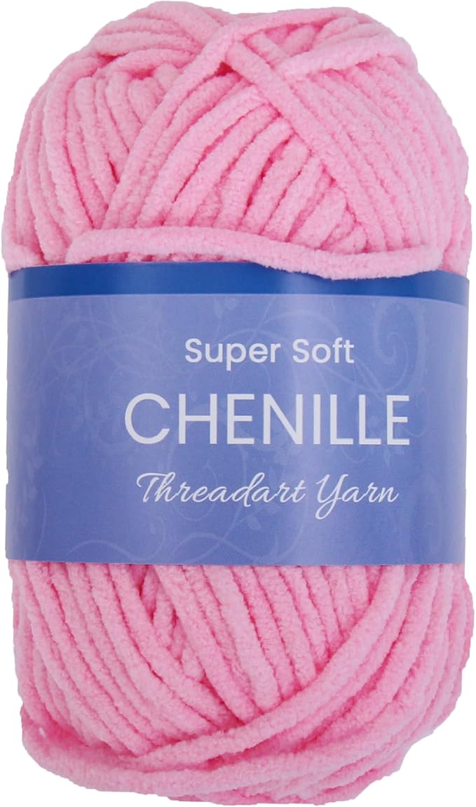 ThreadArt Chenille Yarn for Crocheting, Knitting, Amigurumi, Super Soft Plush Velvet Yarn - 50 Gram 60 yds #5 Fluffy Yarn Skeins - Bright Pink 17