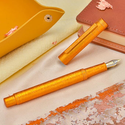 Hongdian 1851 Forest Fountain Pen Golden Ice Flowers, Medium Nib Classic Design with Converter and Metal Pen Case