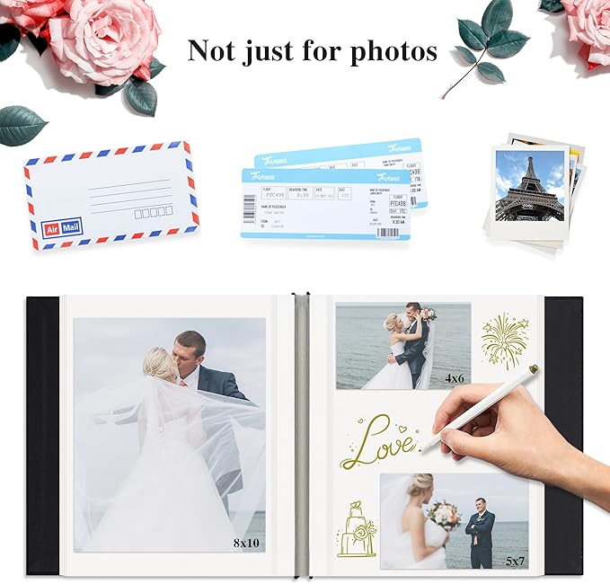 Remowith Self Adhesive Photo Album, Black Scrapbook Album with DIY 60 Blank Pages, Wedding Photo Album with A Metallic Pen for 4x6 5x7 2x3 Pictures, 10.6"x11"