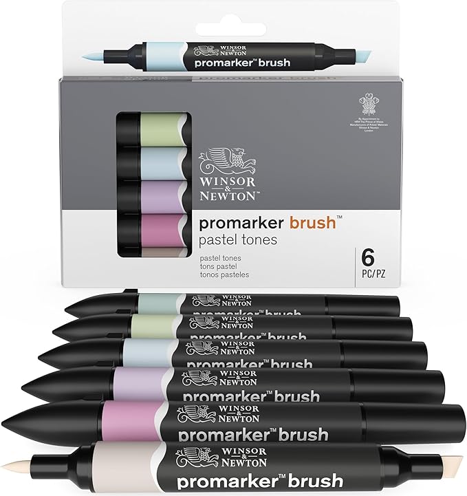 Winsor & Newton ProMarker Brush Set, 6 Count, Pastel Tones