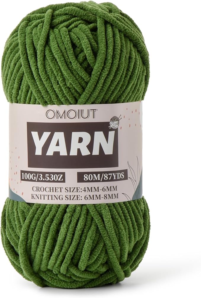 Pine Green Fluffy Chenille Yarn for Crocheting - Baby Yarn for Crocheting Soft Blanket - (100g/87.4yds) Crochet Amigurumi Chunky Yarns - Super Bulky 5 Velvet Yarns