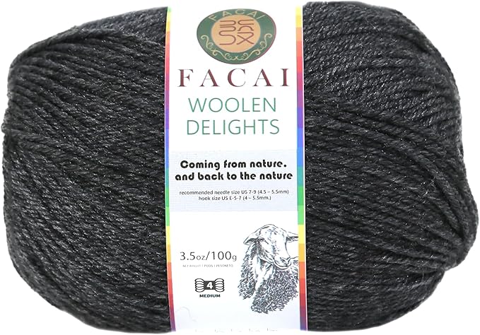 Facai Blend Merino Wool Yarn for Knitting - Worsted Weight,197yds (3.5oz) Ball, Ideal for Sweaters, Scarves, and Accessories (1, Dark Hemp Grey)