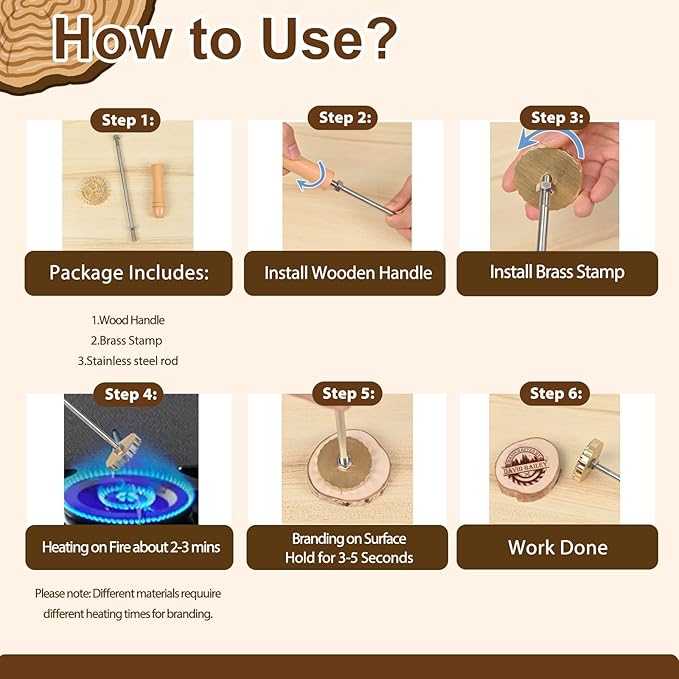 KAINSY Custom Branding Iron for Wood, Flame-Heated Wood Burning Monogram Stamp, Personalized Logo Stamps for Leather Food Plastic, DIY Woodworking, Durable Handmade Branding Tool Customized Gifts