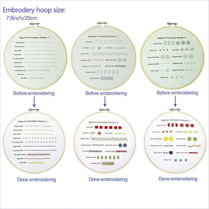 Bonroy Beginners Embroidery Practice kit 3 Sets to Learn 30 Different Stitches for Craft Lover Hand Stitch with Embroidery Fabric with Skill Techniques