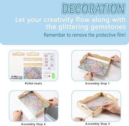 DOTSOPS 5D Diamond Art Wooden Serving Tray with Handle for Adults DIY Diamond Painting Kits for Beginners Full Drill Diamond Dots Gem Arts and Crafts Special Shape 7.8x11.8 Inches Mandala
