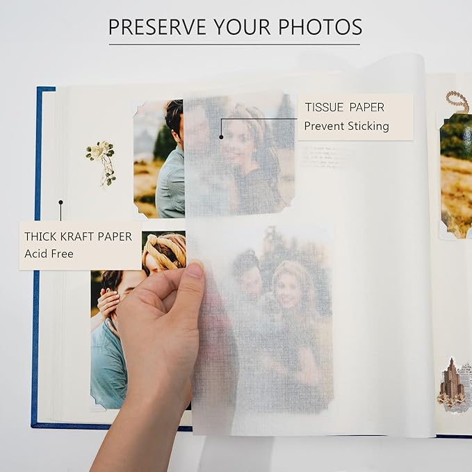 Vienrose Premium Scrapbook Photo Album with Writing Space 12"x12", DIY Scrapbook Album with 60 Pages, Large Photo Book for Baby Family Travel Vacation, Valentine Gift Navy Blue