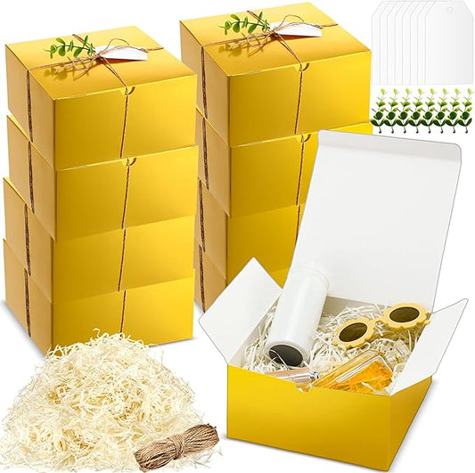 Crtiin 8 Pack Gift Boxes Set 8 x 8 x 4 Inch Gold Paper Bridesmaid Proposal Gifts Box with Lids for Presents Wedding Bridal Shower Baby Shower Christmas Filler Birthday Gift Packging Party Favors