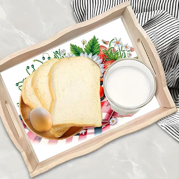 DoxQcs DIY Diamond Art Wooden Food Tray with Handle Diamond Painted Table Decoration Tray for Breakfast Bar Dinner Table Diamonds Art Painting for Beginners-Strawberry