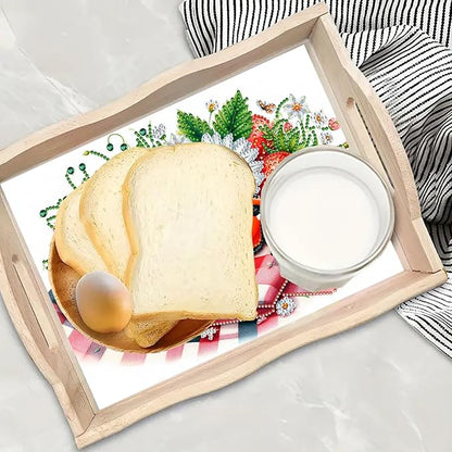 DoxQcs DIY Diamond Art Wooden Food Tray with Handle Diamond Painted Table Decoration Tray for Breakfast Bar Dinner Table Diamonds Art Painting for Beginners-Strawberry