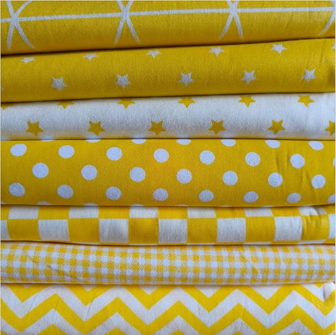 7Pcs 9.8"*9.8"(25cm*25cm) Cotton Fabric DIY Making Supplies Quilting Patchwork Fabric Fat Quarter Bundles DIY for Quilting Cotton Patchwork Cushions (Yellow Mix, 25 * 25cm)