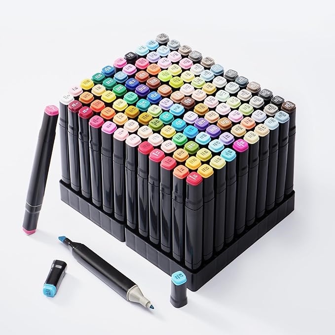 Hopesky 120 Colors Alcohol Markers - Dual Tip Permanent Art Markers Set for Coloring Drawing Painting, Fine and Chisel Tip Alcohol Based Pens with Organizing Case for Adult Artists