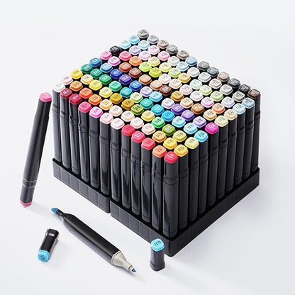 Hopesky 120 Colors Alcohol Markers - Dual Tip Permanent Art Markers Set for Coloring Drawing Painting, Fine and Chisel Tip Alcohol Based Pens with Organizing Case for Adult Artists