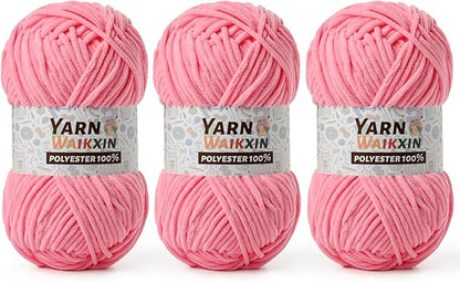 3 Pack Soft Chenille Yarn for Crocheting, Fluffy Chunky Crochet Yarn for Baby Blanket, (5.29oz/196.8yds) Fuzzy Velvet Yarn for Amigurumi&DIY Puzzle、Crafts、Scarf(3 Pink)