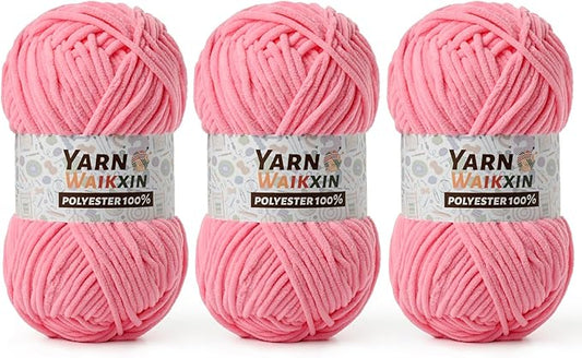 3 Pack Soft Chenille Yarn for Crocheting, Fluffy Chunky Crochet Yarn for Baby Blanket, (5.29oz/196.8yds) Fuzzy Velvet Yarn for Amigurumi&DIY Puzzle、Crafts、Scarf(3 Pink)