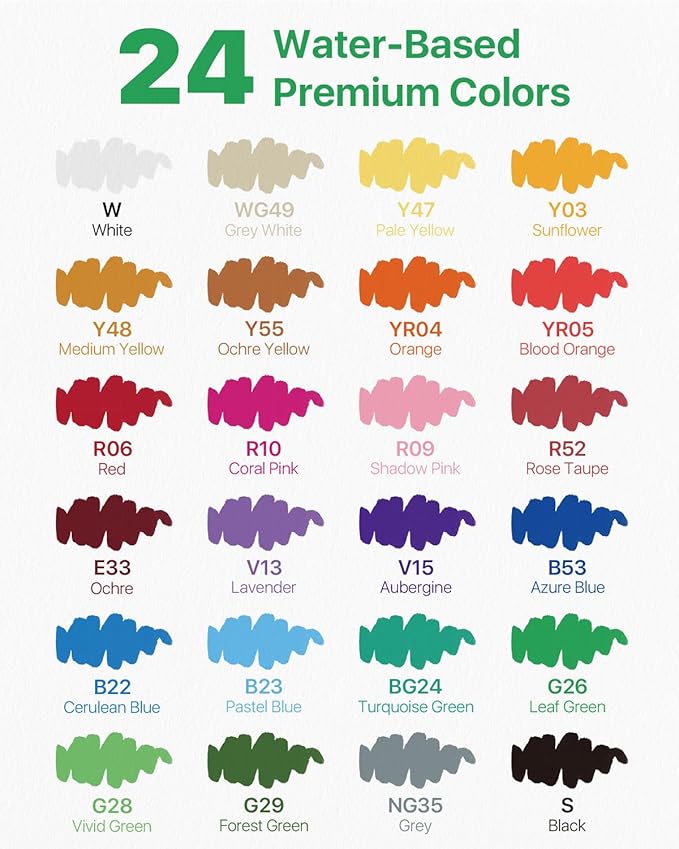 JusArt Acrylic Paint Markers Brush Tip 24 Colors, Water-Based No-Bleed Markers with Automatic Ink Control, Waterproof Acrylic Paint Pens for DIY Art & Crafts -Fabric, Rock, Wood, Glass, Ceramic, Metal