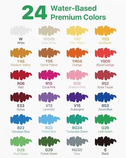 JusArt Acrylic Paint Markers Brush Tip 24 Colors, Water-Based No-Bleed Markers with Automatic Ink Control, Waterproof Acrylic Paint Pens for DIY Art & Crafts -Fabric, Rock, Wood, Glass, Ceramic, Metal