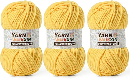3 Pack Soft Chenille Yarn for Crocheting, Fluffy Chunky Crochet Yarn for Baby Blanket, (5.29oz/196.8yds) Fuzzy Velvet Yarn for Amigurumi&DIY Puzzle、Crafts、Scarf(3 Yellow)