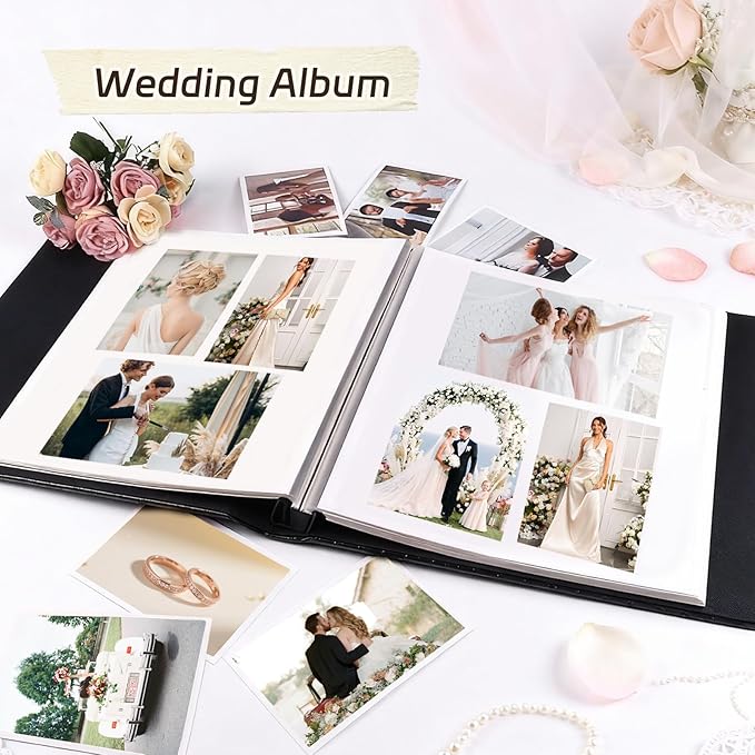 RECUTMS Self Adhesive Photo Album Magnetic Scrapbook Album 60 Pages Double Sided Pages Leather Cover DIY Photo Album Holds Photos of Any Size Baby Family Wedding Anniversary Albums(Light Brown)