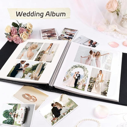 RECUTMS Scrapbook Photo Album 11x11 Black Button Grain Leather Cover DIY 4x6 5x7 8x10 Photos of Any Size