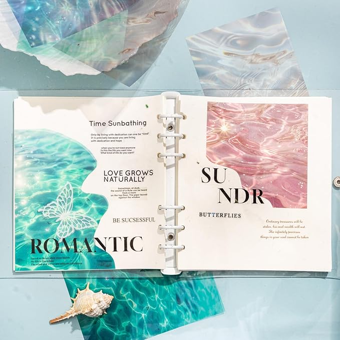 AuriicLeaf Wave PET Scrapbook Stickers Set, 60PCS Ocean Ephemera for Scrapbooking, Junk Journaling, Crafting, DIY Projects, Diaries, and Art Supplies
