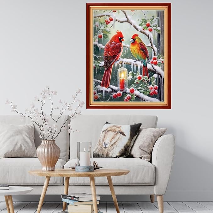 Findvoor Stamped Cross Stitch Kits for Beginner Embroidery Kits for Beginners Adults DIY 11CT Cross Stitch Patterns Needlepoint Kits Crossstitching Kits-Little Bird Snow Scene 16x20 inch