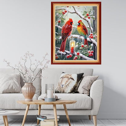 Findvoor Stamped Cross Stitch Kits for Beginner Embroidery Kits for Beginners Adults DIY 11CT Cross Stitch Patterns Needlepoint Kits Crossstitching Kits-Little Bird Snow Scene 16x20 inch