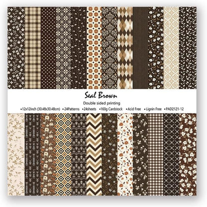Gingham Scrapbook Paper 12x12 Coffee,24 Sheets Double-Sided Bohemian Floral Patterned CardStock Paper Pad Boho Tone Decorative Craft Papers for Holiday Cardmaking DIY Origami Papers. - Image 6