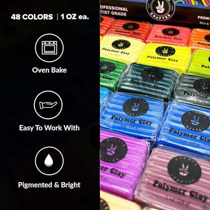 Polymer Clay Set - 48 Colors Oven Bake Clay, Colorful Modeling Clay Kit with 5 Tools for Sculpting, Jewelry Making, Beads, Earrings, Molds, and Crafts