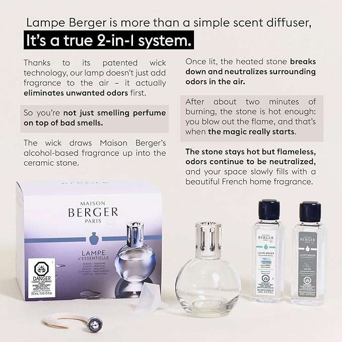 MAISON BERGER Gift Set – Lampe Berger Starter Round 2-in-1 Air Purifier & Fragrance Diffuser with Ocean Breeze & So Neutral Refills – 2 x 250 mL (8.45 fl oz) – Flameless Home Care – Made in France