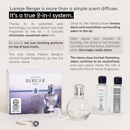 MAISON BERGER Gift Set – Lampe Berger Starter Round 2-in-1 Air Purifier & Fragrance Diffuser with Ocean Breeze & So Neutral Refills – 2 x 250 mL (8.45 fl oz) – Flameless Home Care – Made in France