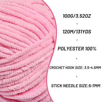Plush Chunky Chenille Yarn for Crocheting, Soft Fluffy Velvet Yarn for Crocheting Amigurumi, Fuzzy Baby Blanket Knitting 200g/262yds Bulky(2 Deep Pink)