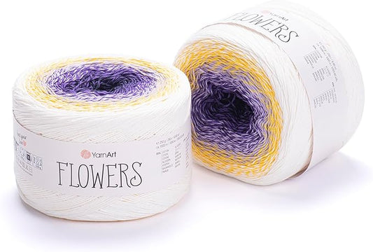 2 Skein/Pack Yarnart Flowers Gradient Yarn, Each Ball 8.8 Oz (250gr) / 1094 Yards (1000m), 55% Cotton 45% Acrylic, Superfine Fingering Weight for Knitting and Crochet, 307 - White Purple