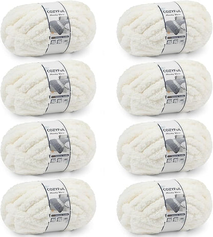 Chunky Yarn for Hand Knitting - #10 Chunky Chenille Yarn, Jumbo Big Thick Chunky Yarns for Crocheting, Super Bulky Chunky Knit Blanket Yarns, 8 Skein (25 yds 8 oz Each Skein), Cream