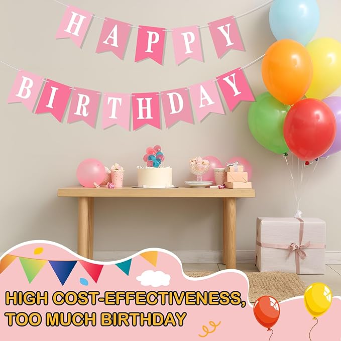 Mooliwe 171 Pcs DIY Custom Banner Kit Make Your Own Customizable Sign for Birthday Wedding Party Decoration Include 20 Paper Pennant 148 Letters and Numbers 1 Rope 2 Threading Device (Pink)
