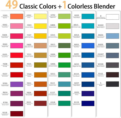 HOTU Alcohol Markers Brush and Fine Tip 50 Colors Dual Tips Art Marker Set Alcohol-based Sketch Pens with Carrying Case，Non-Bleeding Pad for Art Enthusiast Adults Coloring Illustration