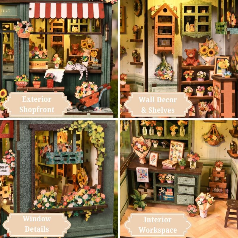 DIY Book Nook Kits for Adults, Book Nook Decor with Led Light, Miniature House Kit, 3d Wooden Puzzle Books Nooks Cats Garden Coffee Shop, Mini Dollhouse Kit for Bookshelf, Adult Craft Kits Gift - Image 4