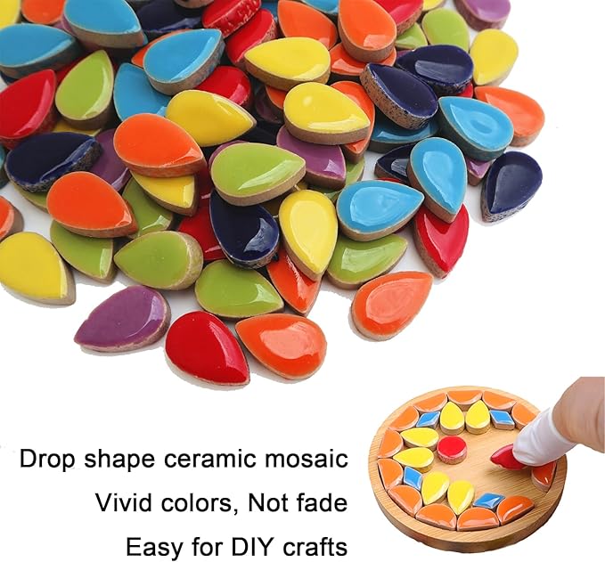EDFLIFE Ceramic Mosaic Tiles for Crafts, 7oz Assorted Colors Petal Mosaic Tiles Ceramic for Art Supplies, Mosaic Making Kit for DIY Hobbies Children Handmade Home Decoration Art Projects (Drop)