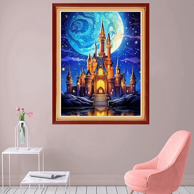 Foxhool Stamped Cross Stitch Kits,11CT Printed Cross Stitch Pattern Full Embroidery Kits for Beginner Needlepoint Kits-Magic Castle 16x20 inch