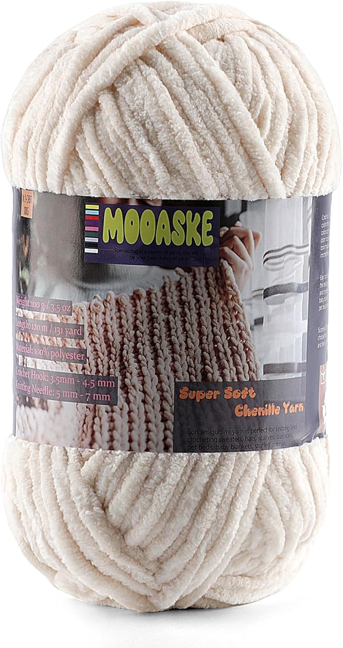 Baby Blanket Yarn for Crocheting - Soft Velvet Fluffy Chenille Yarn for Knitting Amigurumi Making Scarves, Doll - 100g/3.5oz 131 Yards Thick Plush Yarns (1, Khaki)