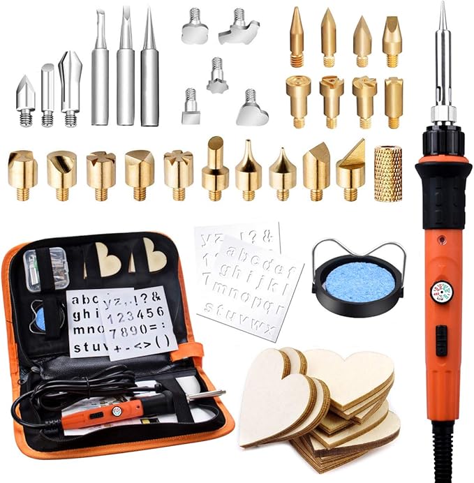 Preciva 31Pcs Wood Burning Kit, Professional Wood Burning Tool, 482°F~1382°F Adjustable Temperature Woodburning Pyrography Pen DIY Creative Tools for Embossing/Carving/Soldering