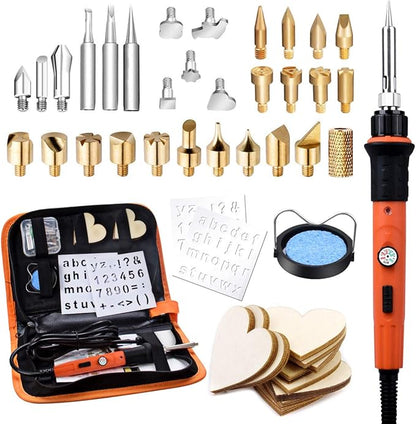 Preciva 31Pcs Wood Burning Kit, Professional Wood Burning Tool, 482°F~1382°F Adjustable Temperature Woodburning Pyrography Pen DIY Creative Tools for Embossing/Carving/Soldering
