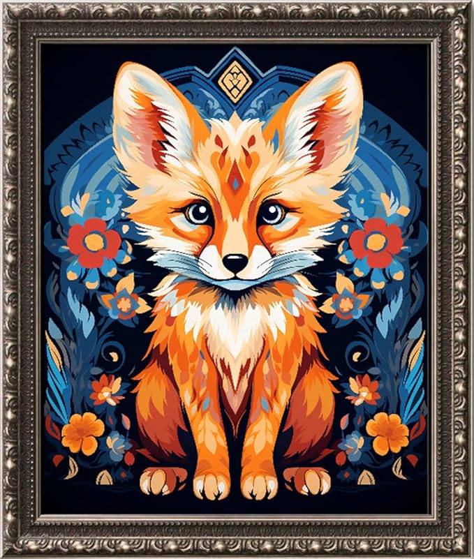 Leczany Cross Stitch Stamped Kit for Adults - Colorful Little Fox | DIY Embroidery Starter Patterns Craft Kit Needlepoint for Beginner | 11CT, 3 Strands | 13.8x16.9 inches