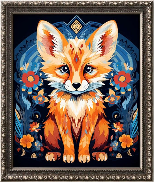 Leczany Cross Stitch Stamped Kit for Adults - Colorful Little Fox | DIY Embroidery Starter Patterns Craft Kit Needlepoint for Beginner | 11CT, 3 Strands | 13.8x16.9 inches