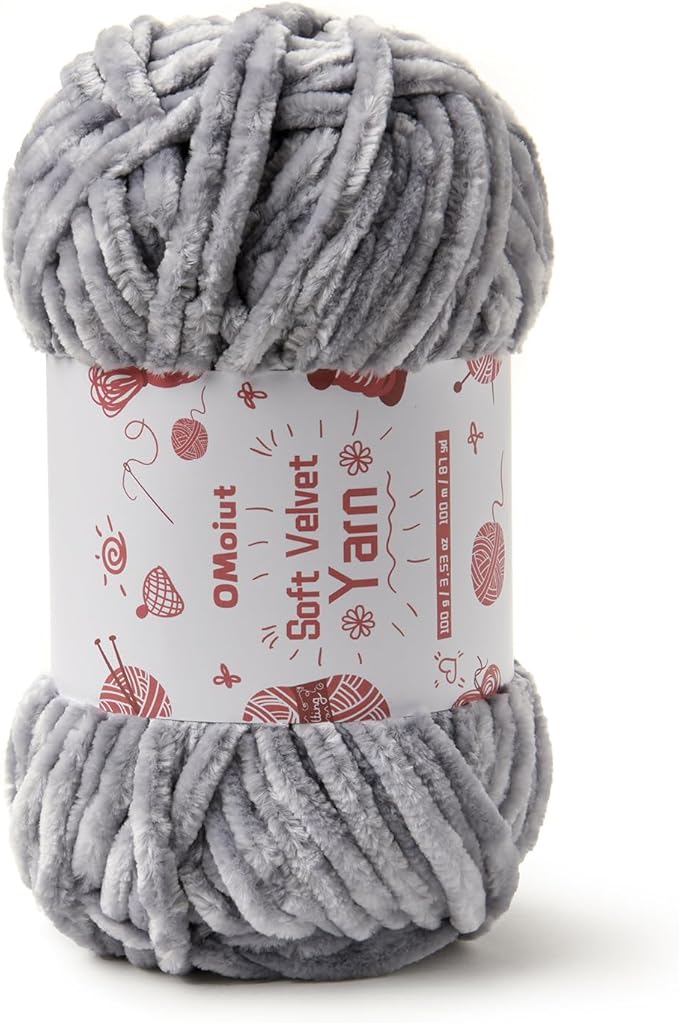 100g Fluffy Velvet Chenille Yarn for Crocheting and Knitting, 80m (87.5yd) Baby Yarn for Crocheting Soft, Crochet Chunky Yarn Amigurumi Yarns (Grayish)